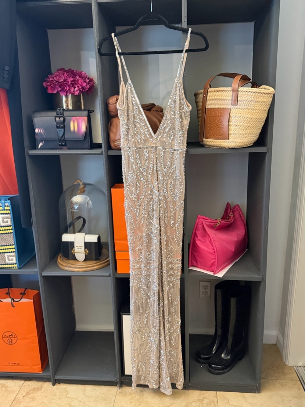 Embellished Nude Plunge Jumpsuit 
Sequin Plunge - Picture 2 of 6